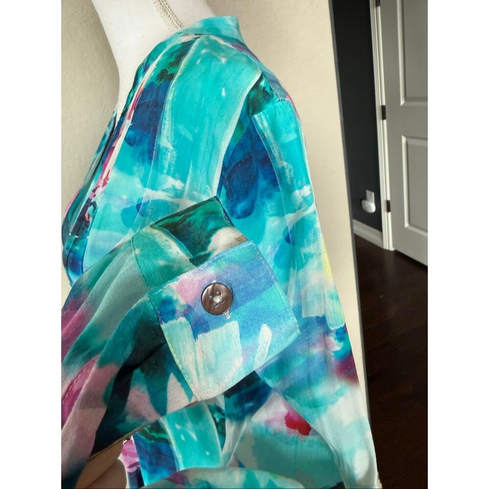 Soft Surroundings Blue Patterned Button Down Blou… - image 6